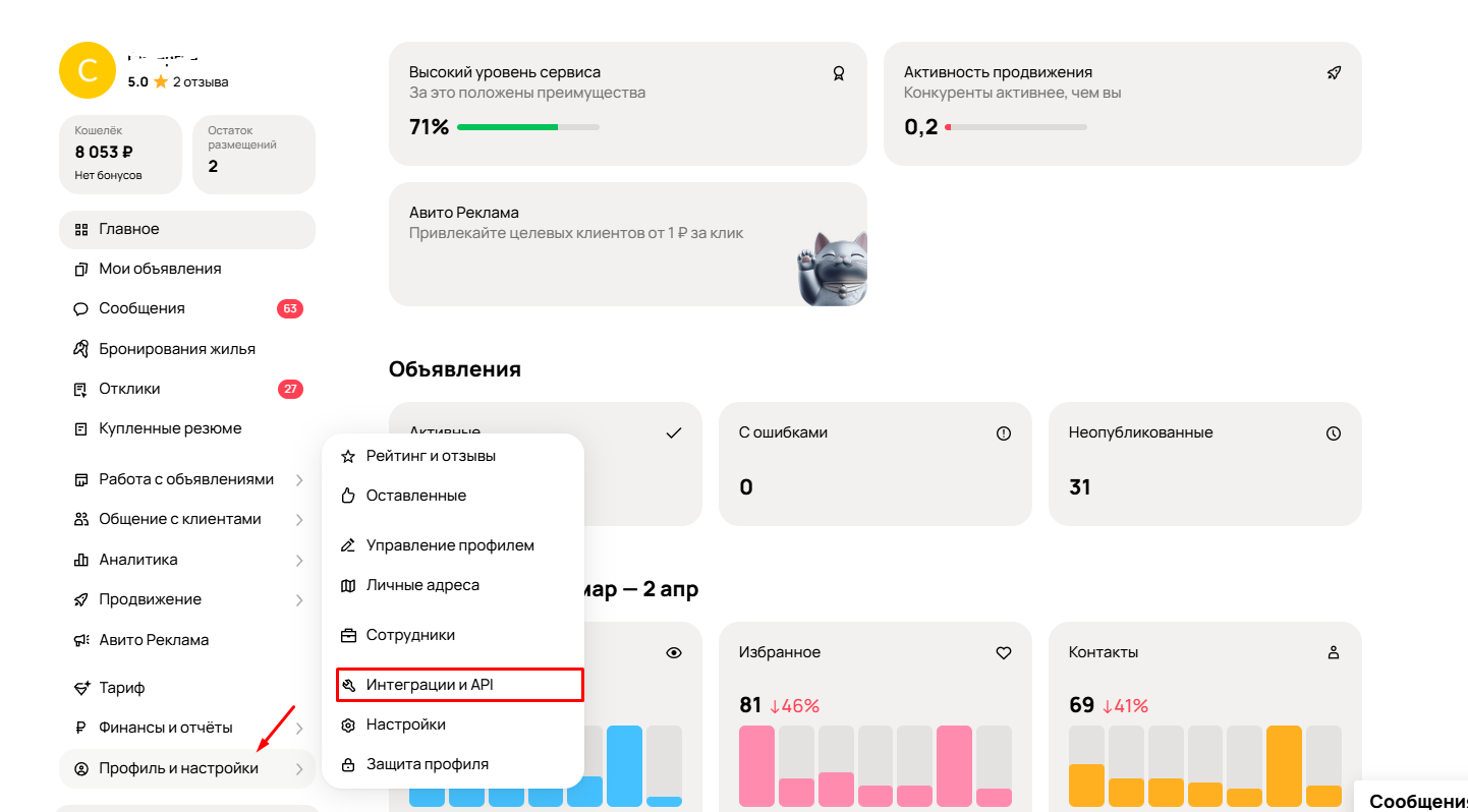 Avito — Интеграции и API